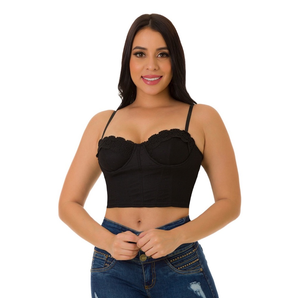 Black crop top with lace trim Colombian boutique